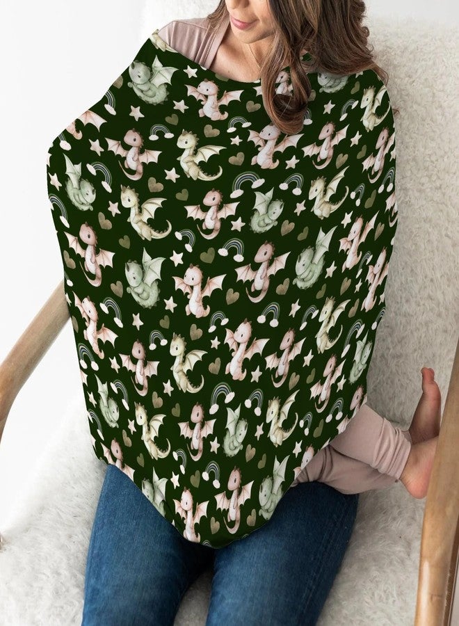ZoUbqchY Fairytale Dragon Love Stars Baby Car Seat Covers Baby Dragons Green Stretchy 5-in-1 Cover Adjustable Car Canopy Cover Fantasy Animal Breathable Nursing Cover-Up - Image 3